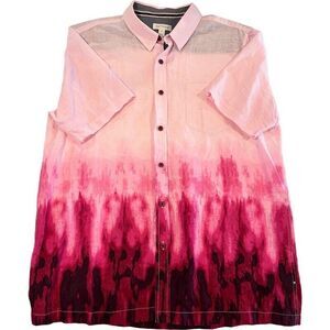 Sun + Stone Mens Hombre Short Sleeve Button Down Shirt Pink L